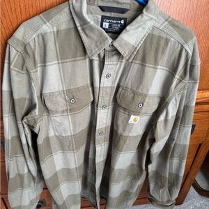 Carhartt Olive and Beige Button-Up Shirt